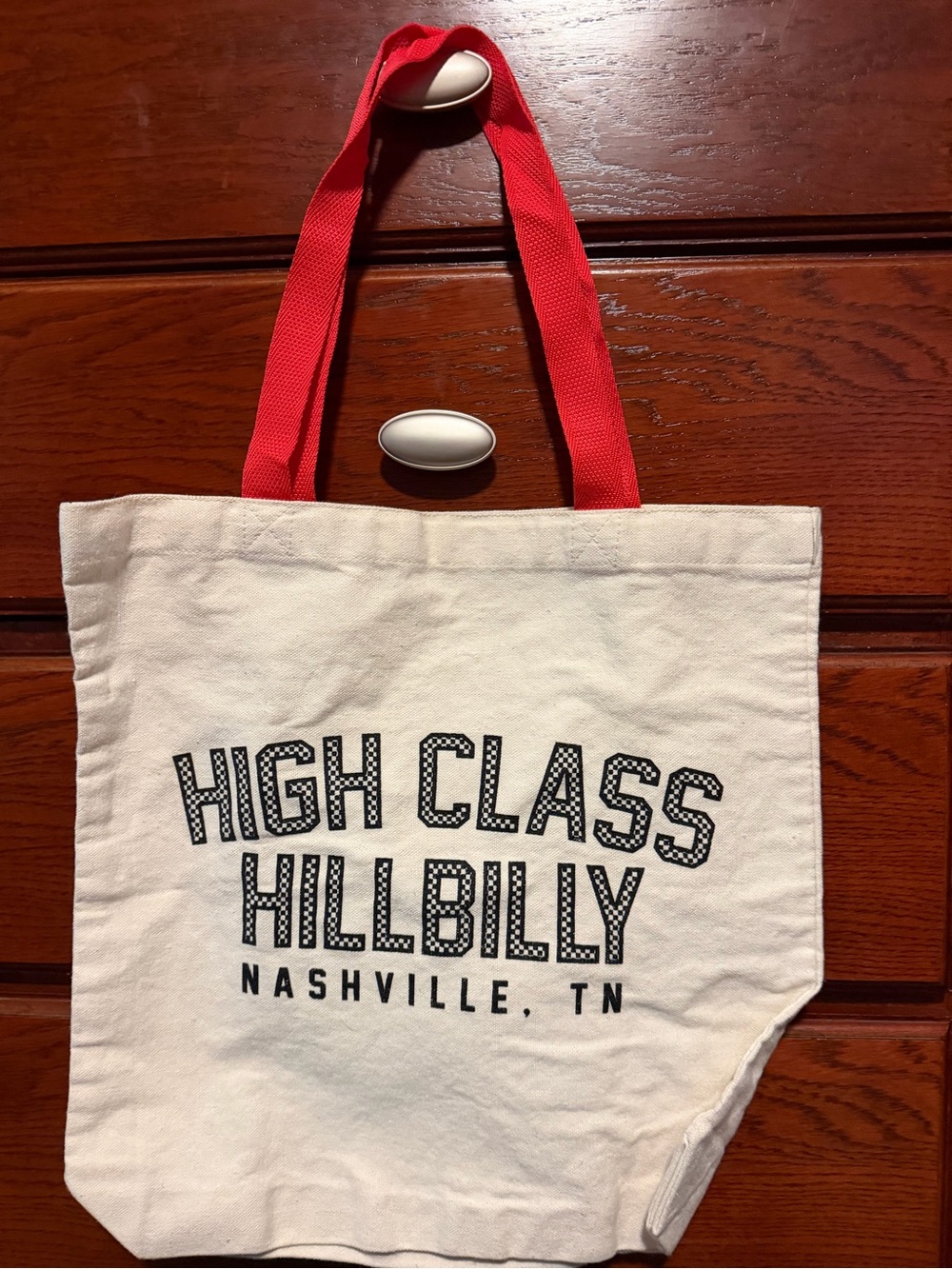 High Class Hillbilly Canvas Tote with Red Handles